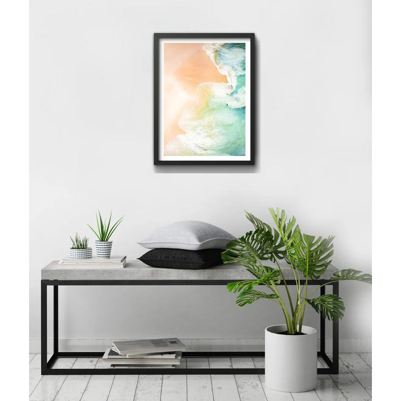 Cuadro Surf Mar Ola Tabla Playa Decoracion Playera Tropical Marco Negro