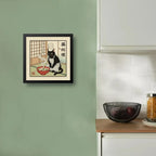 Cuadro Gato Negro Chef Cocina Ramen Arte Japonés Coleccion Marco Negro