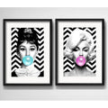 Set 2 Cuadros Marilyn Monroe Audrey Hepburn Chicle Paspartu