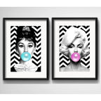 Set 2 Cuadros Marilyn Monroe Audrey Hepburn Chicle Paspartu