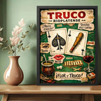 Cuadro Truco Rioplatense Juego De Naipes Arte Retro Uruguay Marco Negro