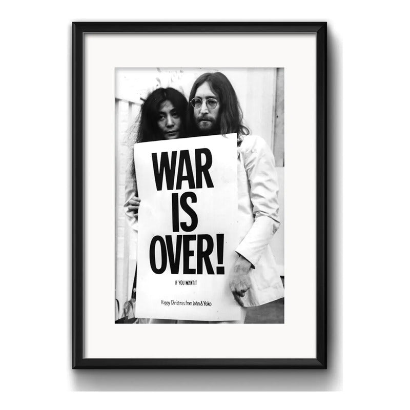 Cuadro John Lennon Yoko Ono War Is Over Frase Con Paspartú Marco Negro