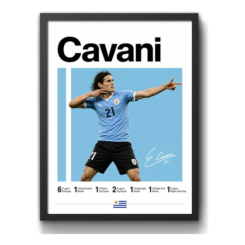 Cuadro Cavani Jugador Fútbol Logros Signature Club Deportes Marco Negro