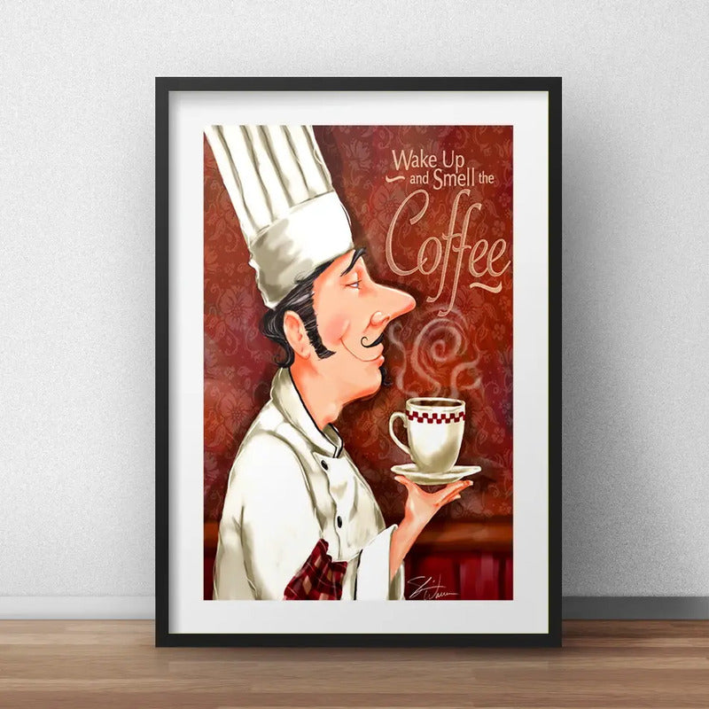 Cuadro Chef Cocina Gourmet Cafe Decoracion Con Paspartú Marco Negro