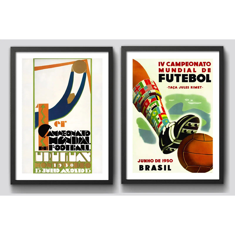 Set 2 Cuadros Copa Del Mundo Futbol Uruguay 1930 Brasil 1950 Marco Negro