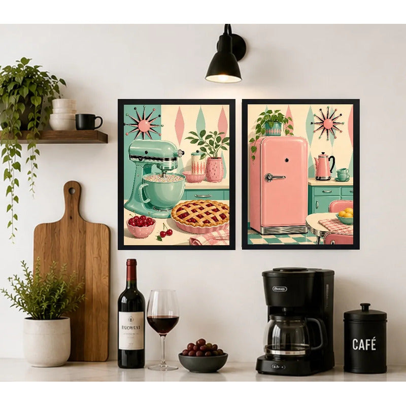 Set 2 Cuadros Cocina Anos 50 Retro Decora Living Comedor Marco Negro
