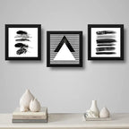 Set 3 Cuadros Geometrico Abstracto Blanco Y Negro Decoracion