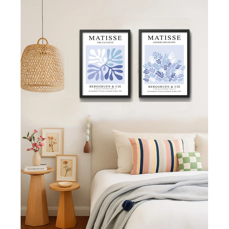 Set 2 Cuadros Dormitorio Living Matisse Tonos Azul Indigo Marco Negro
