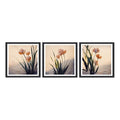 Set 3 Cuadros Flores De Dunas Playa Dune Flowers Botanico Marco Negro