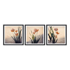 Set 3 Cuadros Flores De Dunas Playa Dune Flowers Botanico Marco Negro