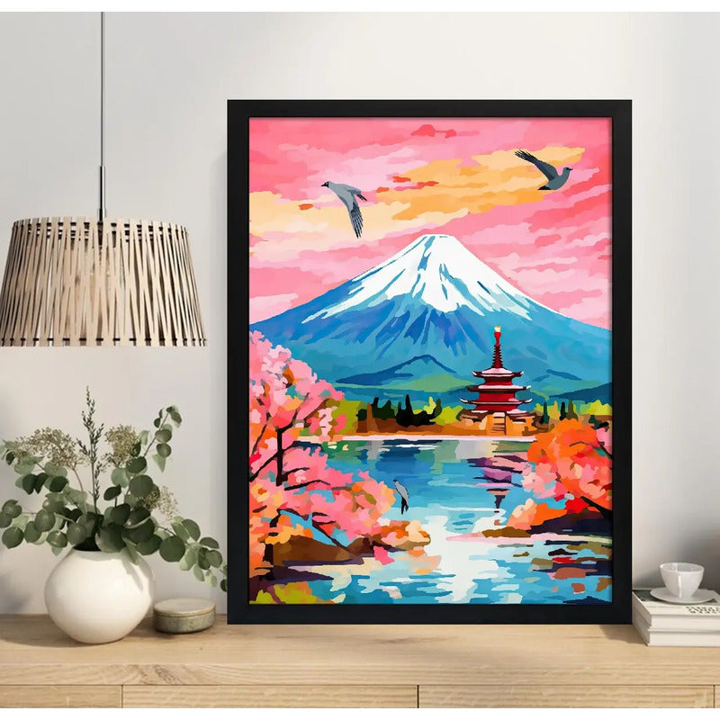Cuadro Living Paisaje Onírico Flor Cerezo Sakura Arte Japón Marco Negro
