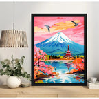 Cuadro Living Paisaje Onírico Flor Cerezo Sakura Arte Japón Marco Negro