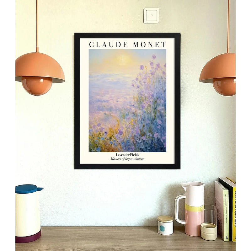 Cuadro Dormitorio Living Claude Monet Campos Lavanda Arte Marco Negro