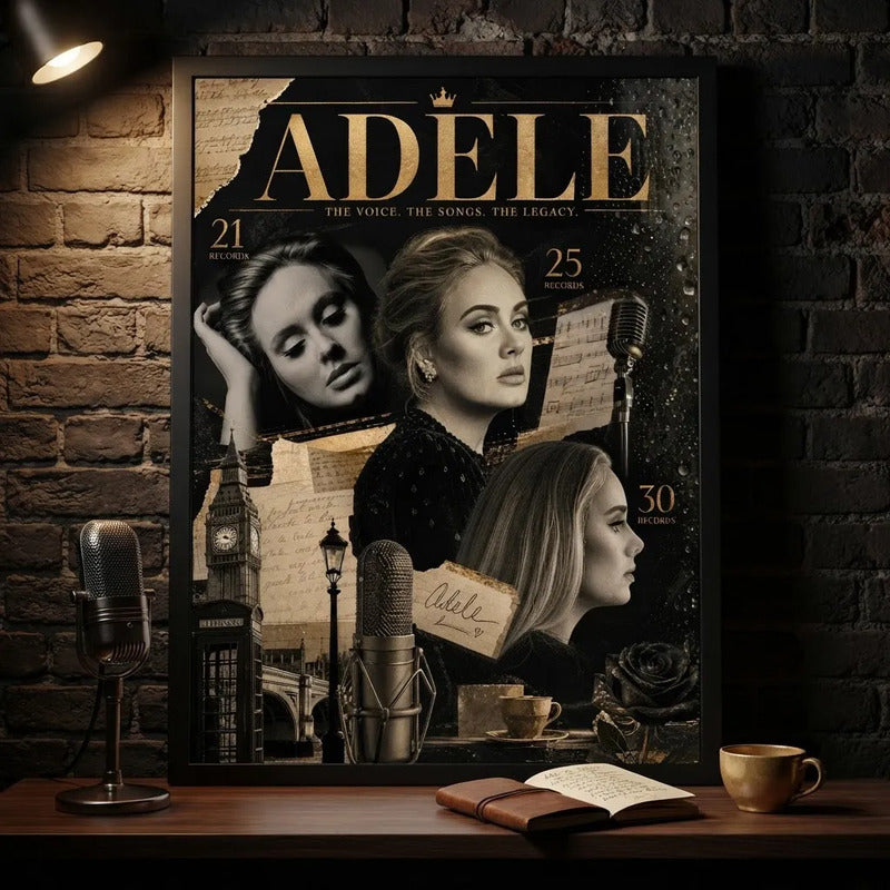 Cuadro Adele Cantante Inglesa Elementos Iconicos Musica Pop Marco Negro
