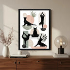 Cuadro Dormitorio Living Gato Haciendo Yoga Boho Geometrico Marco Negro