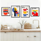 Wall 4 Cuadros Para Cocina Comedor Living Decoracion Moderna Bauhaus Vino Cafe Gin Tonica Con Marco Negro