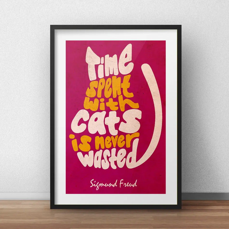 Cuadro Sigmund Freud Frase Gatos Decoracion Con Paspartú Marco Negro