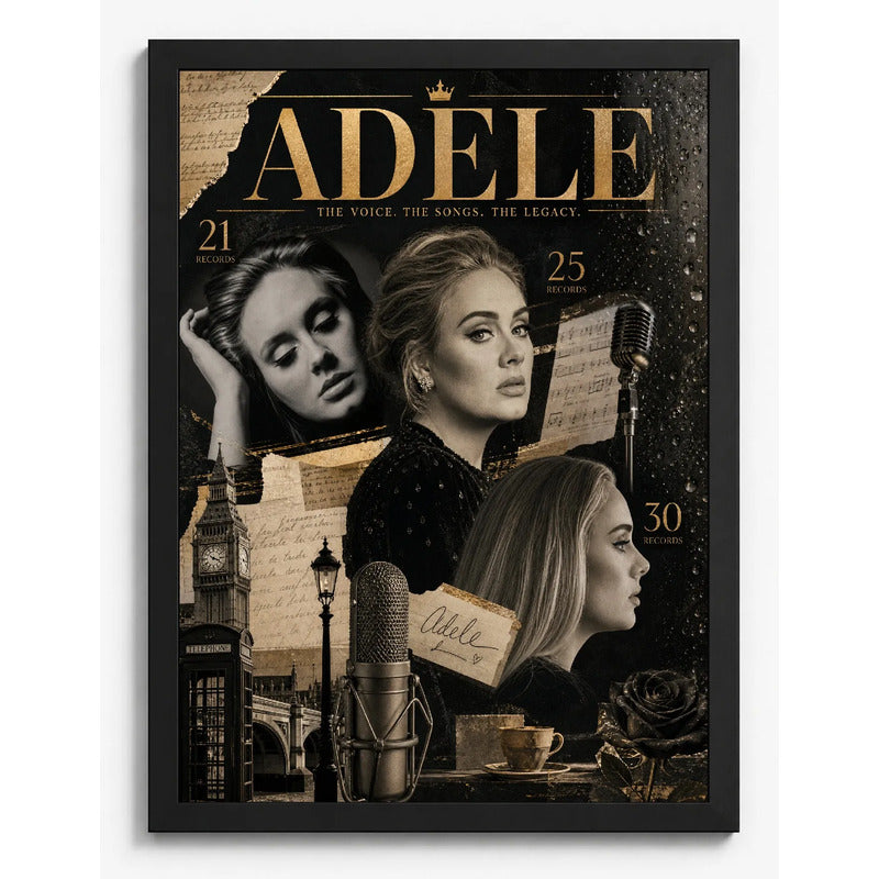 Cuadro Adele Cantante Inglesa Elementos Iconicos Musica Pop Marco Negro