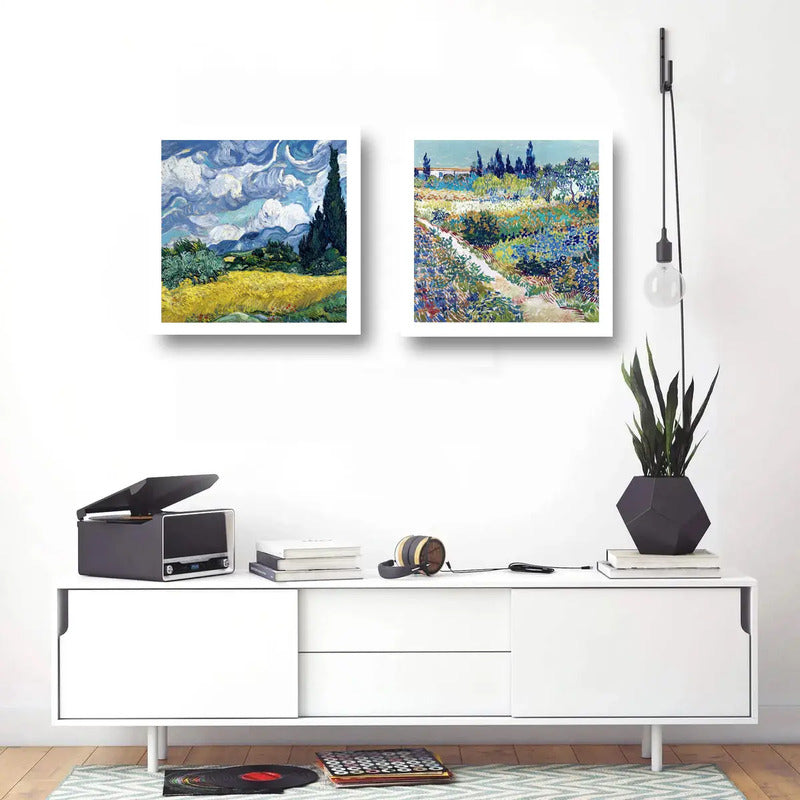 Set 2 Cuadros Living Dormitorio Van Gogh Obras Brs2 33x33cm Marco Blanco