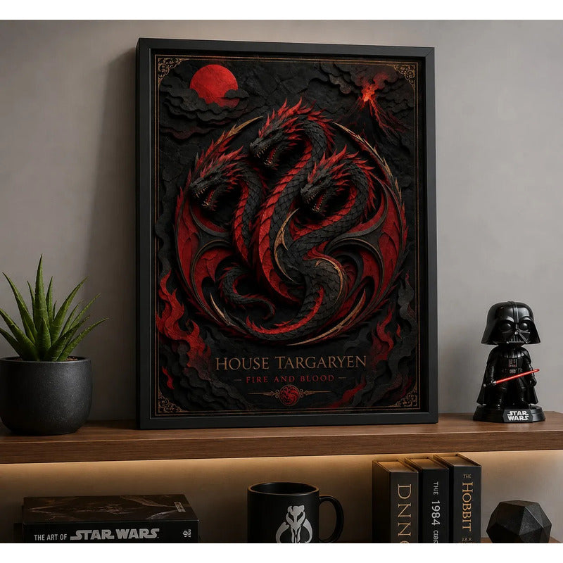 Cuadro Game Of Thrones Targaryen Dragón Serie Efecto 3d Marco Negro