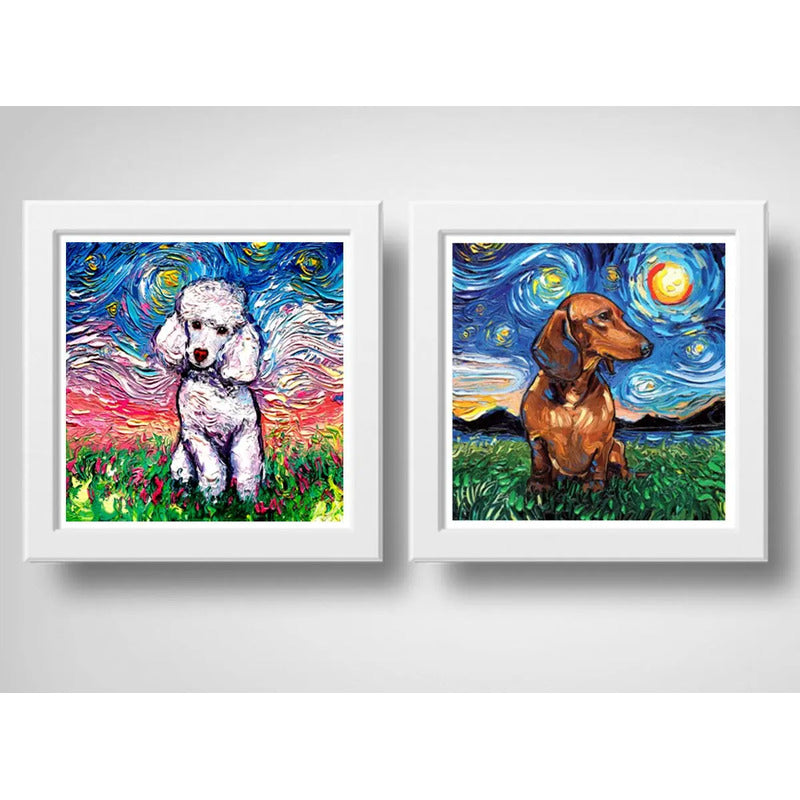Set 2 Cuadros Perro Van Gogh Poodle Dachshund Decoracion