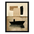 Cuadro Dormitorio Living Boho Abstracto Barcos Tonos Neutros Marco Negro