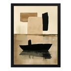 Cuadro Dormitorio Living Boho Abstracto Barcos Tonos Neutros Marco Negro