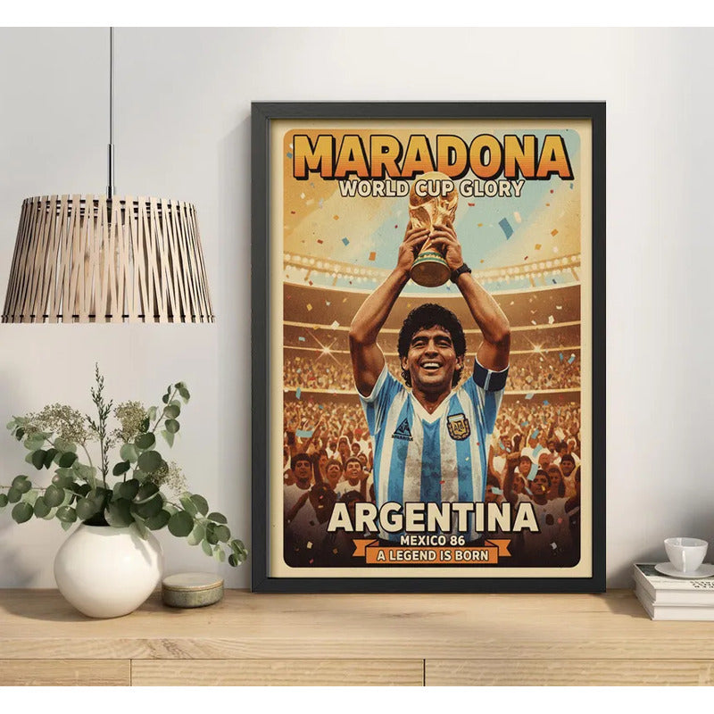 Cuadro Diego Maradona Copa Mexico 86 Retro Fútbol Deporte Marco Negro