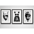 Set 3 Cuadros Lobo Panda León Animales Arte Urbano Paspartu