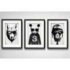 Set 3 Cuadros Lobo Panda León Animales Arte Urbano Paspartu
