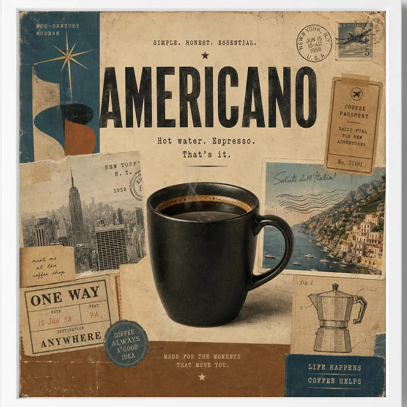Cuadro Living Comedor Cocina Café Americano Coffee Retro Br1 Marco Blanco