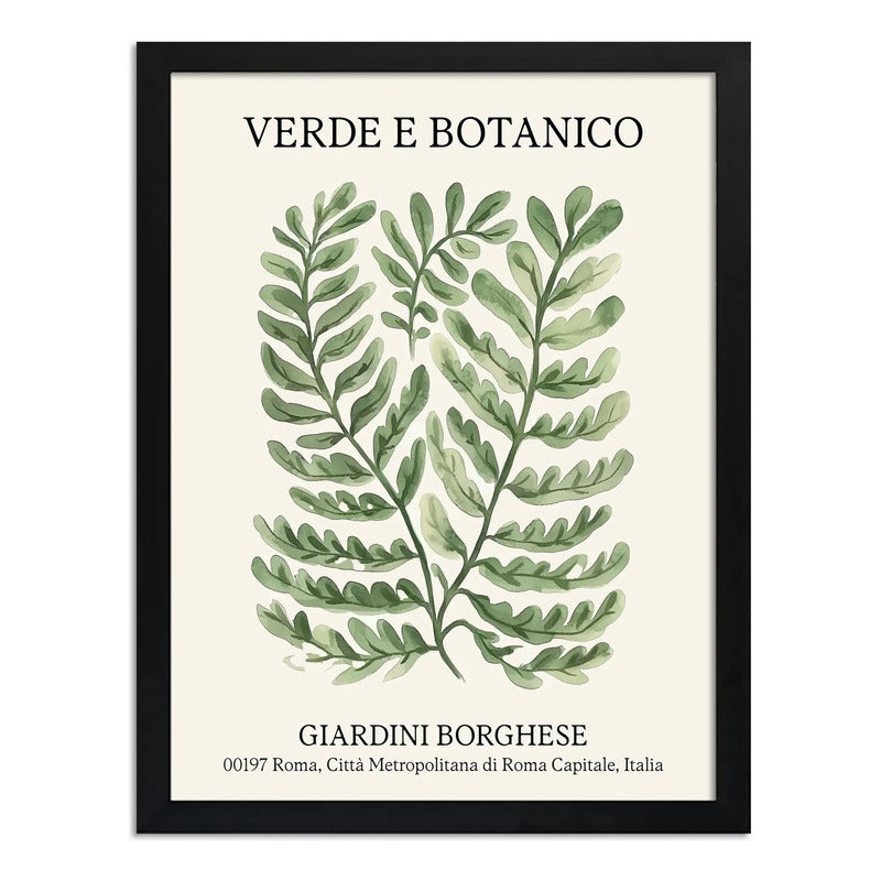 Cuadro Dormitorio Living Verde Botanico Flower Market Italia Marco Negro