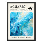 Cuadro Acuario Signo Astrologia Horoscopo Piedra Amatista Marco Negro