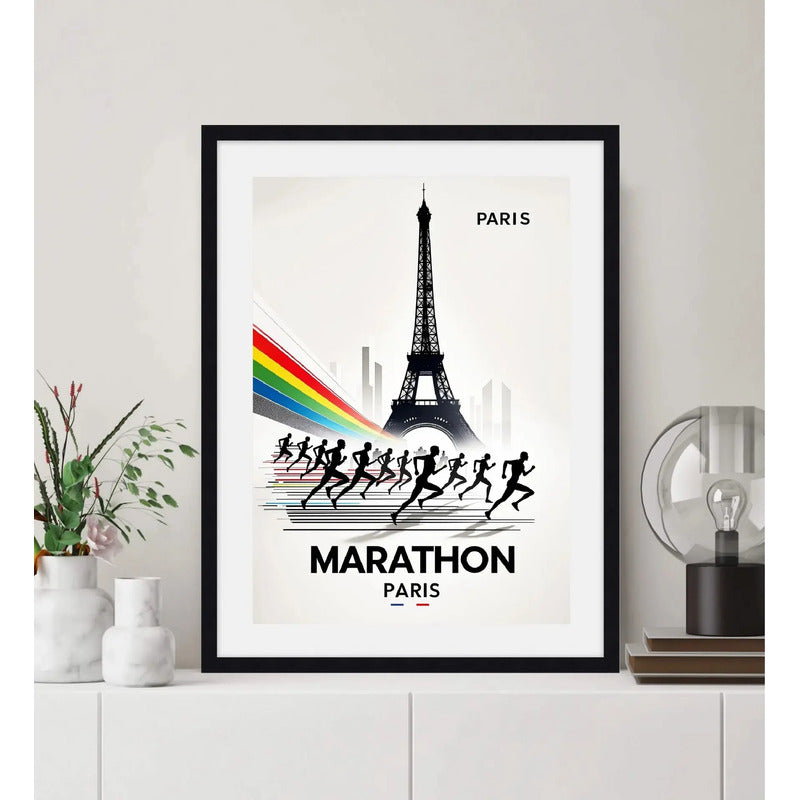 Cuadro Maratón Carrera Maratones Famosos Deporte Decoracion Carrera Maraton Paris Marco Negro