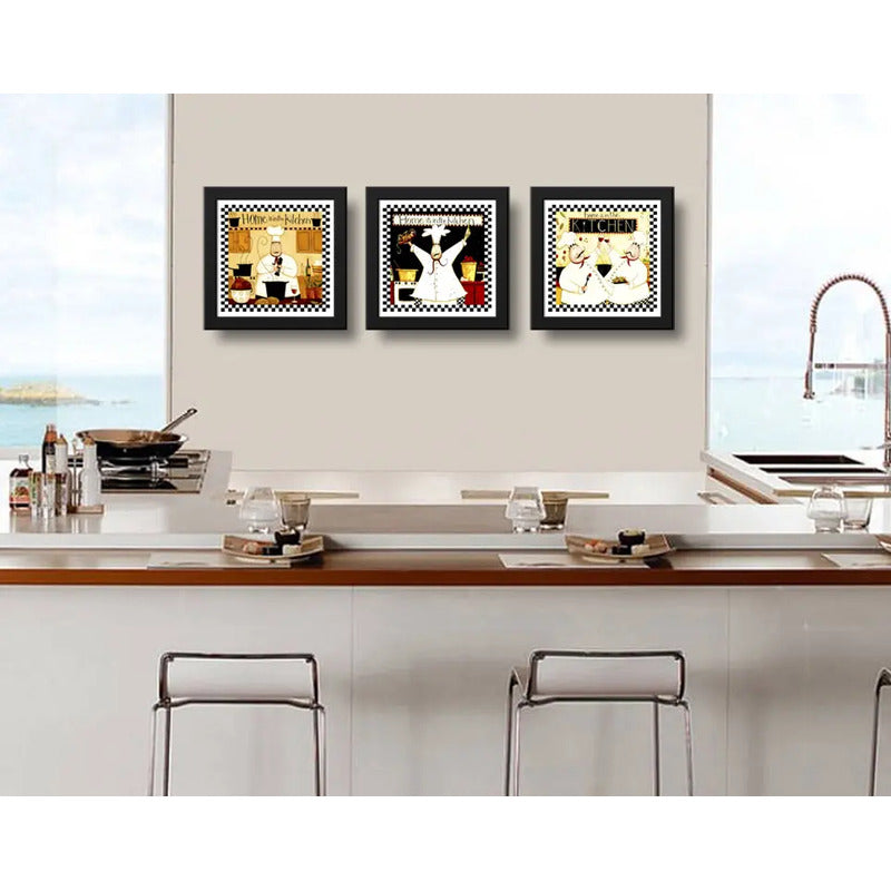 Set 3 Cuadros Chef Cocina Gourmet Kitchen Retro Decoracion