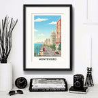 Cuadro Montevideo Retro Uruguay Rambla Playa Con Paspartú