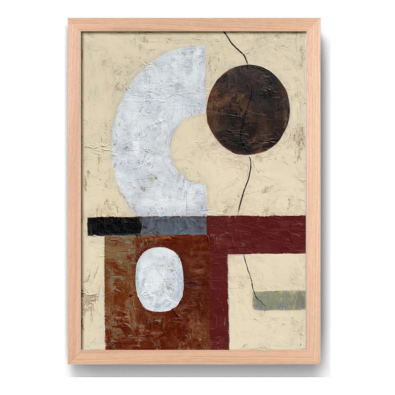 Cuadro Dormitorio Living Boho Abstracto B2 Tono Terroso Oak Marco Marrón Claro