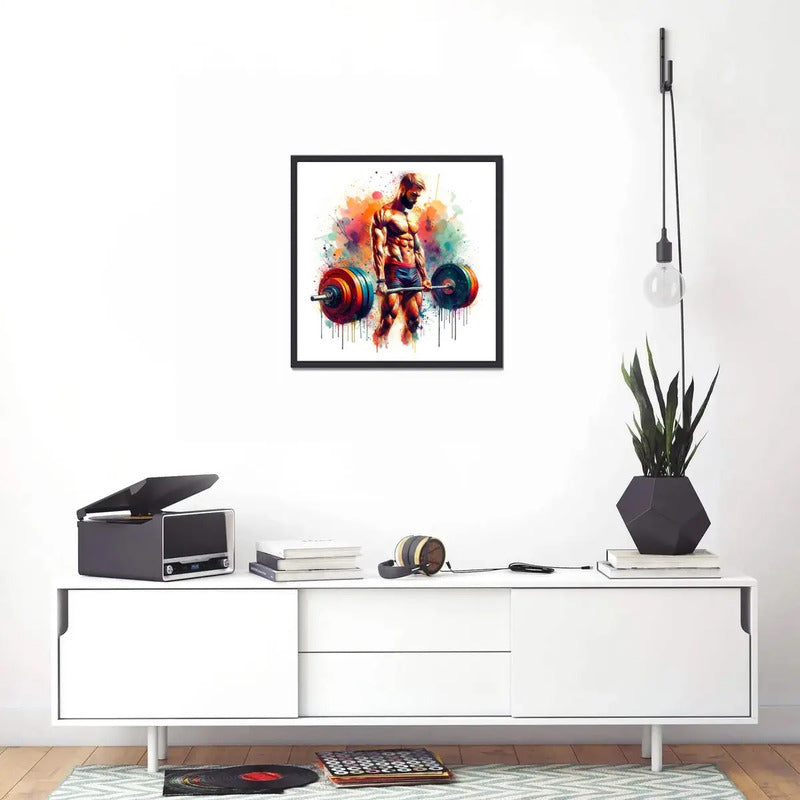 Cuadro Fitness Gym Musculacion Gimnasio Decoracion 33x33cm Halterofilismo 2 Con Marco Negro