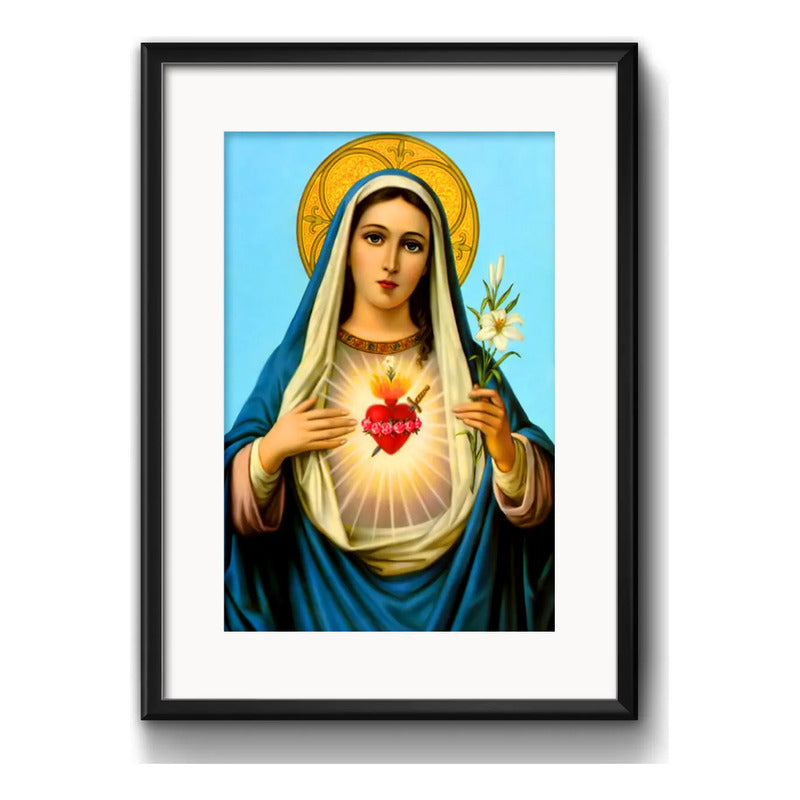 Cuadro María Inmaculada Jesus Brs1 Decoracion Con Paspartú Marco Negro