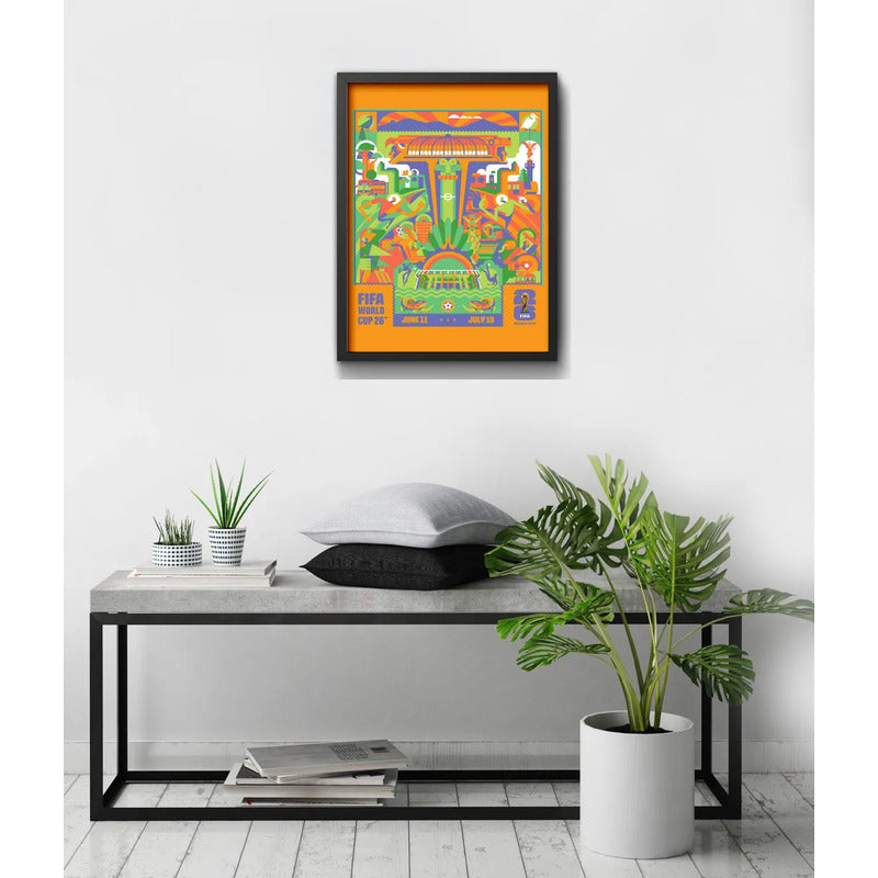 Cuadro Copa Del Mundo Futbol Fifa 2026 Póster Oficial Ciudad Ciudad De Mexico Negro