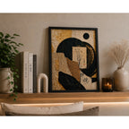 Cuadro Dormitorio Living Boho Abstracto Texturas Oro Brs2 Marco Negro