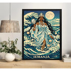 Cuadro Iemanja Diosa Del Mar Afro Orixa Umbanda Arte Olas Marco Negro