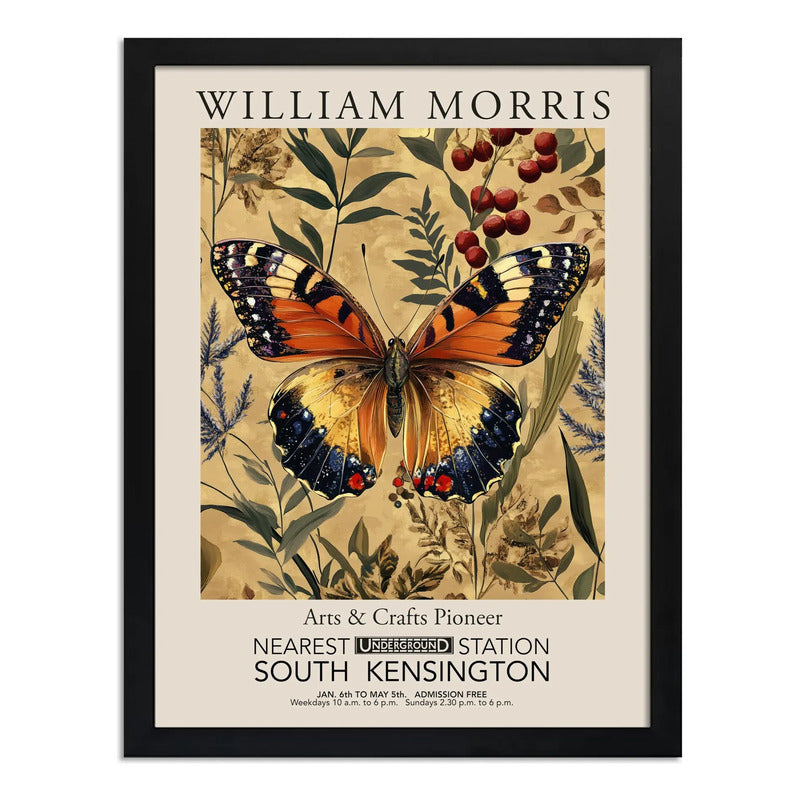 Cuadro Mariposa William Morris Botanico Flores 4 Exposición Marco Negro