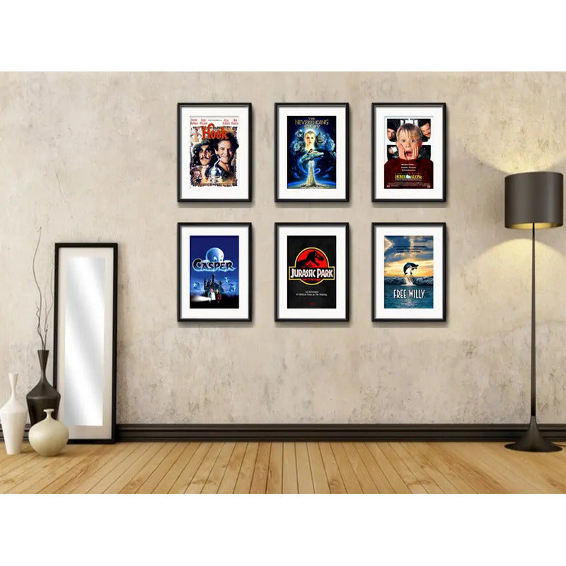 6 Cuadros Peliculas 90's Cinema Spielberg Disney C/ Paspartú Marco Negro