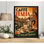 Cuadro Café Italia Arte Espresso Vespa Retro Cocina Vintage Marco Negro