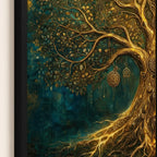 Set 2 Cuadros Arbol De La Vida Tonos Dorados Mural Díptico Marco Negro