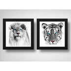 Set 2 Cuadros Leon Tigre Art Ojos Azules Animal Decoracion