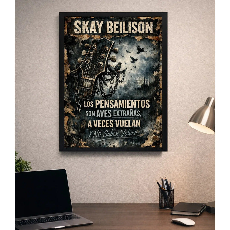 Cuadro Skay Beilison Aves Migratorias Letra Rock Redondos Marco Negro