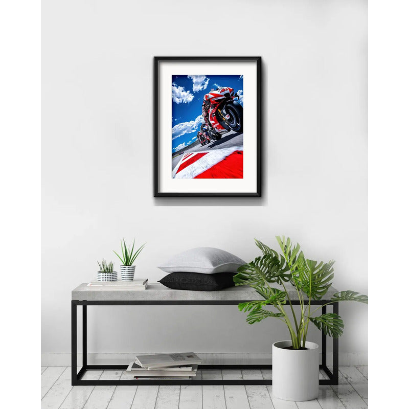 Cuadro Moto Gp Carrera Motociclismo Br1 53x43cm Con Paspartú Marco Negro