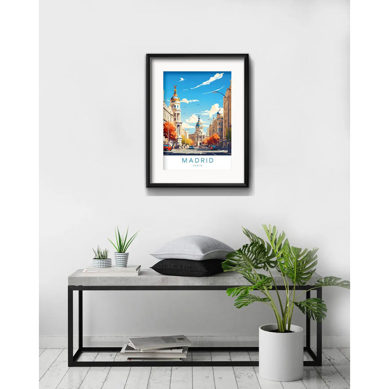 Cuadro Madrid Espana Spain Ciudad 53x43cm Con Paspartú Marco Negro